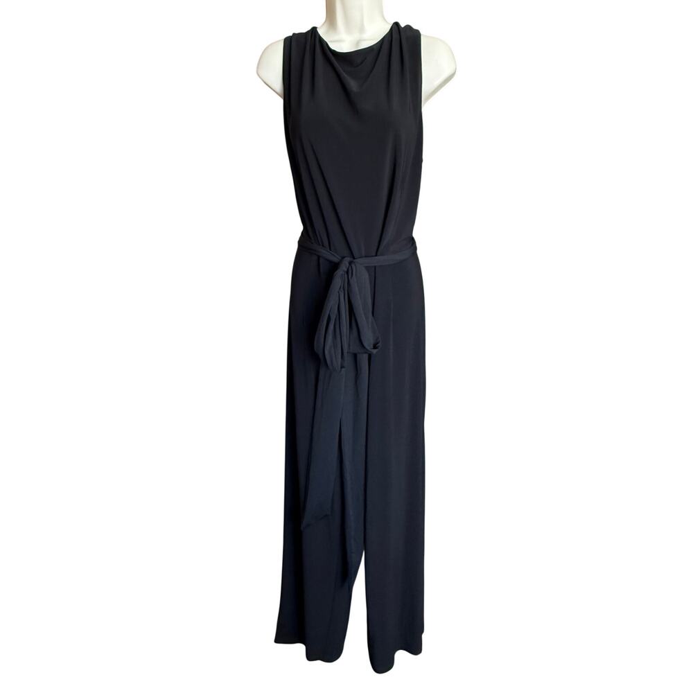 Unique Vintage Black Sleeveless Belted Wide Leg Jumpsuit 1X NWOT